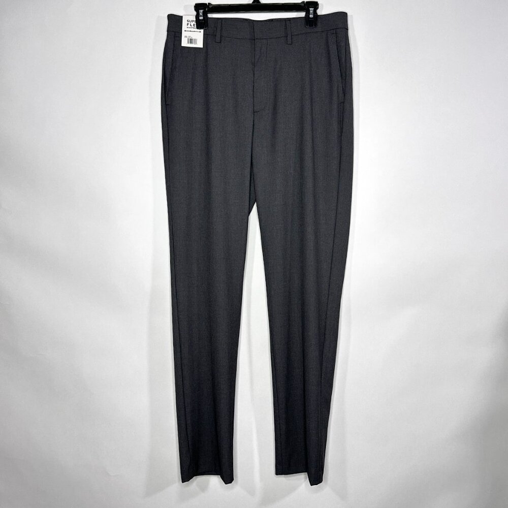 NWT Haggar Super Flex Waistband Slim Straight Dark Gray Dress Pant Size 34x34
